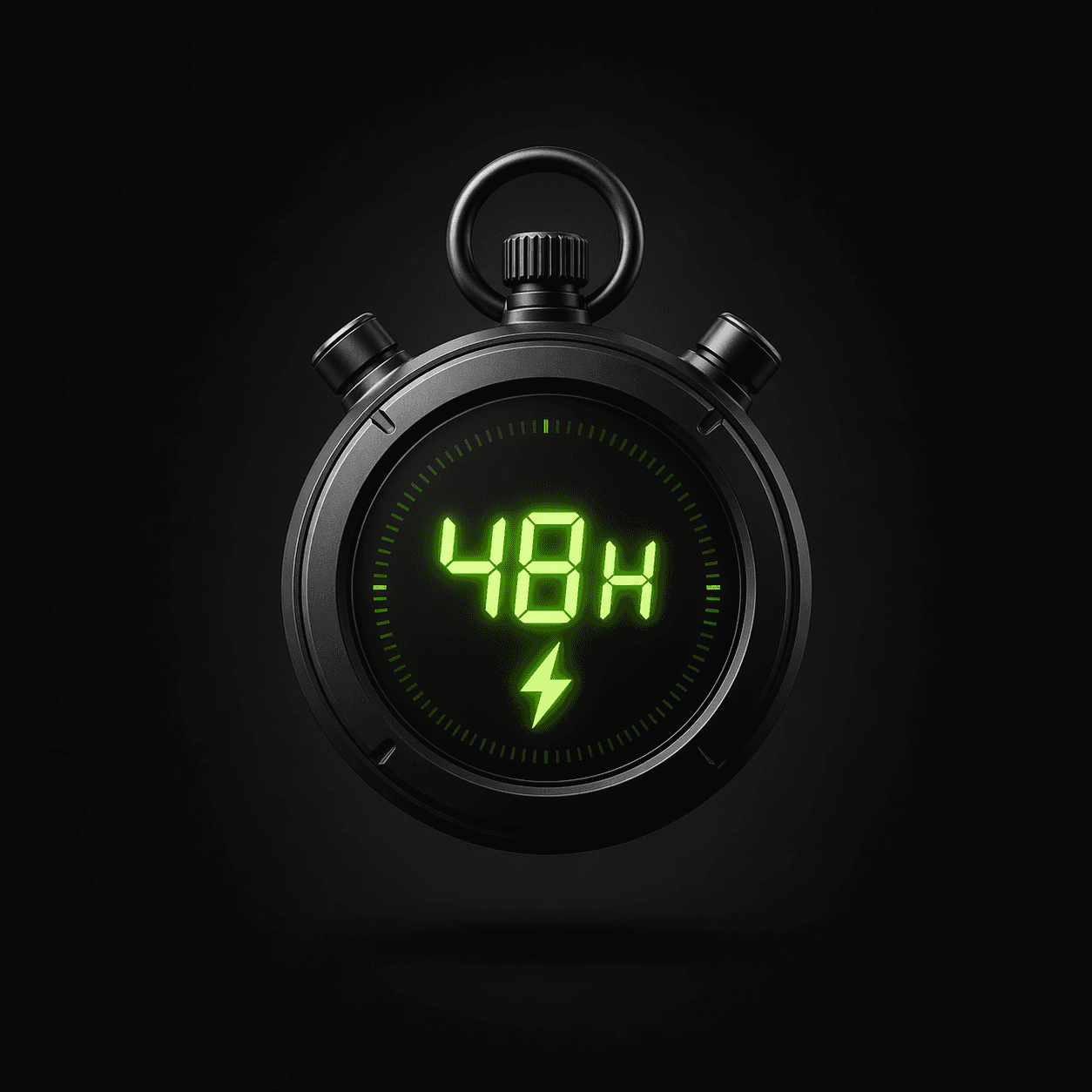 Cronómetro 3D minimalista marcando 48 horas, representando la entrega rápida del sitio web